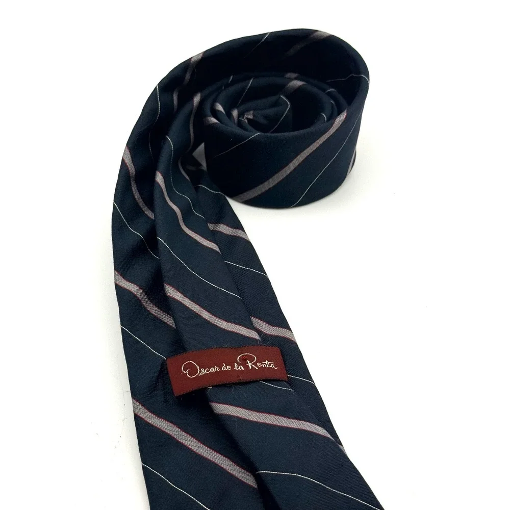 Oscar de la Renta Mens Striped Necktie Black Gray‎ Red Silk Blend 3.125 width